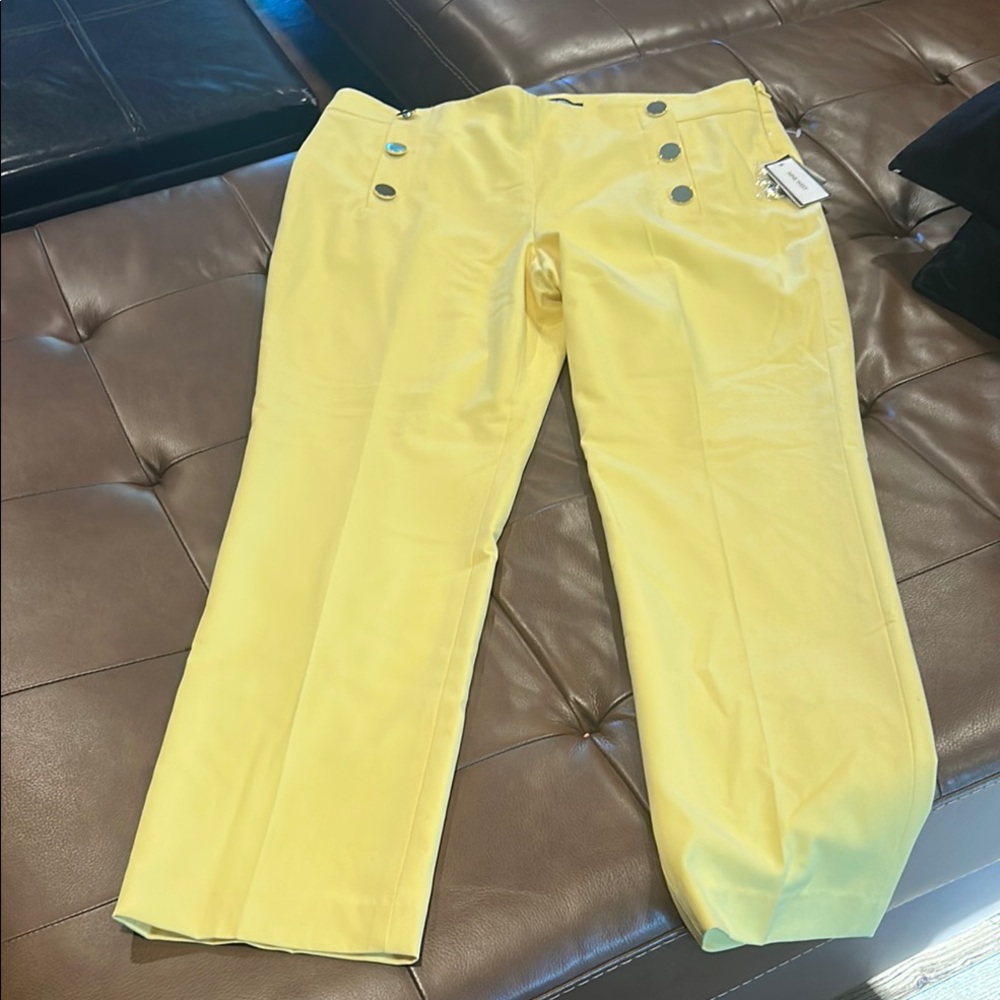 NWT Nine West Lemon Yellow Wide-Leg Sailor Button Jeans
